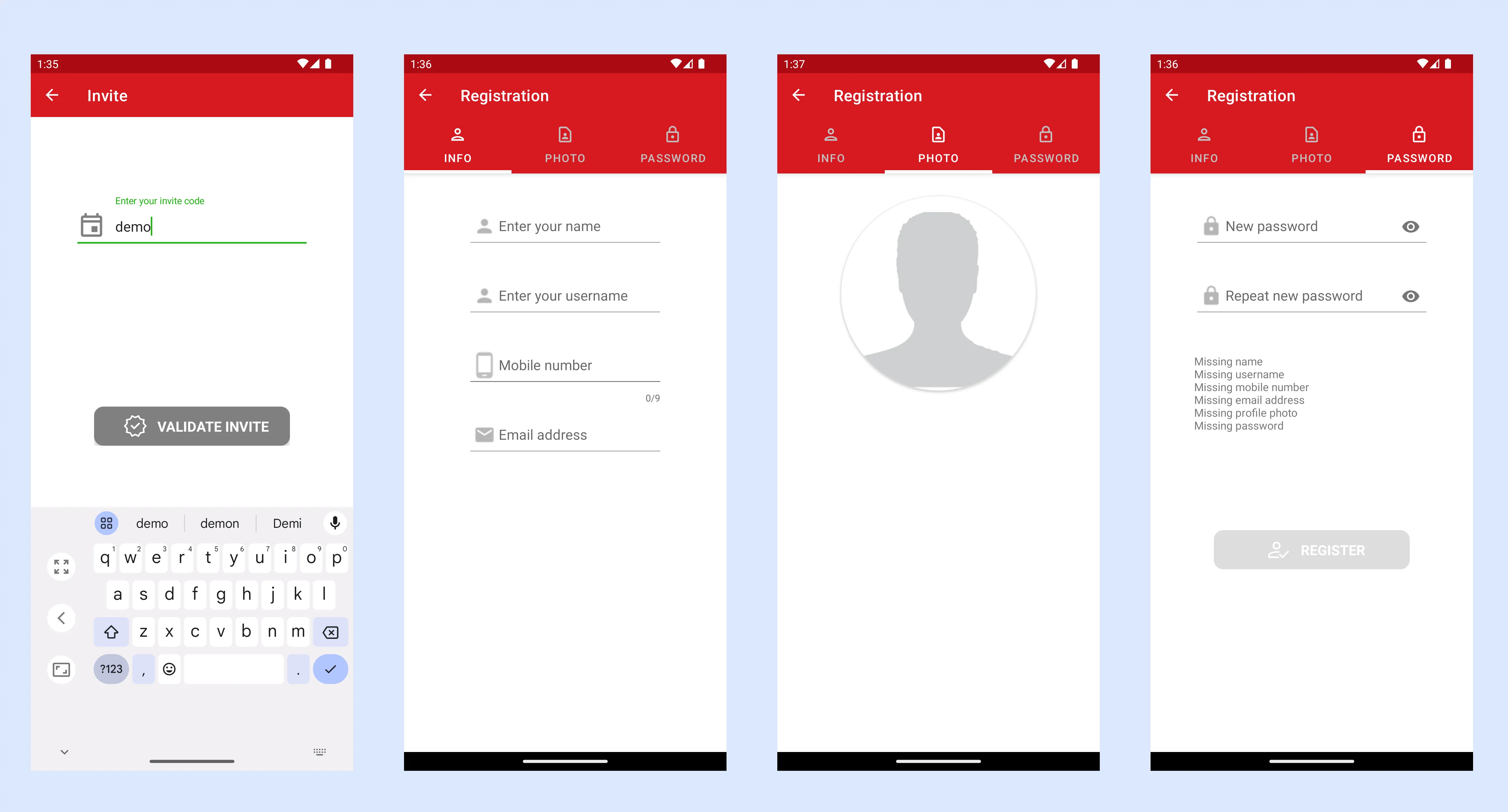 "Processus d'inscription"
